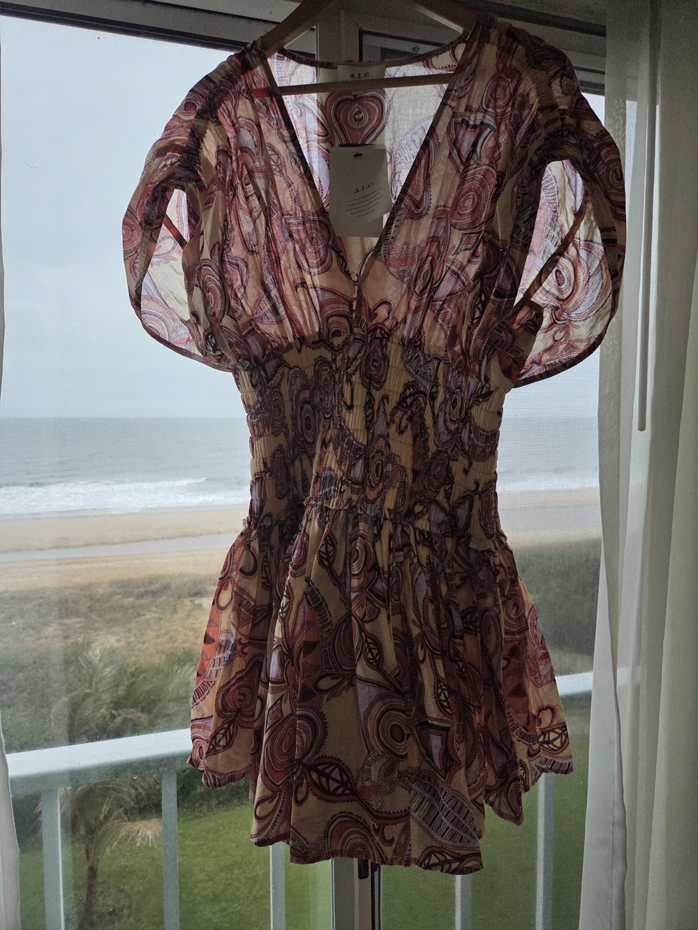 A.L.C. Sheer Mini Tunic in Cream with Pink & Burgundy Swirl